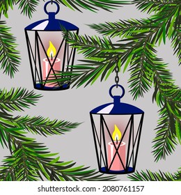 Vector - Christmas lantern template, watercolor illustration