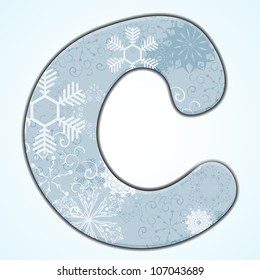 Vector Christmas letter C on blue background. Eps 10
