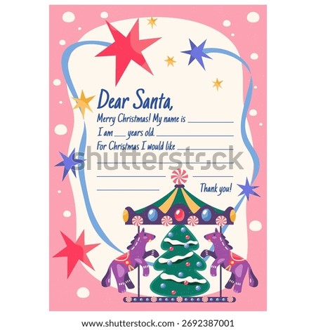 Vector Christmas letter to dear Santa. Child or kid mail for new year or Xmas wish. Seasonal wonder story background or December writing template. Children communication note. Winter holiday message.