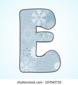 Vector Christmas letter E on blue background. Eps 10