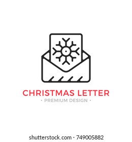 Vector Christmas letter icon. Holidays, New Year, Xmas concepts. Envelope with sheet of paper and snowflake. Modern graphic design. Outline symbol, sign, simple thin line icon for websites, web design