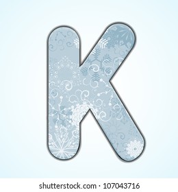 Vector Christmas letter K on blue background. Eps 10