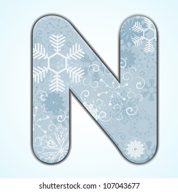 Vector Christmas letter N on blue background. Eps 10