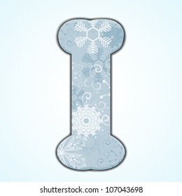 Vector Christmas letter I on blue background. Eps 10