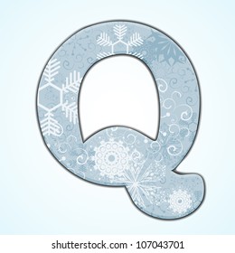 Vector Christmas letter Q on blue background. Eps 10