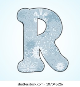 Vector Christmas letter R on blue background. Eps 10