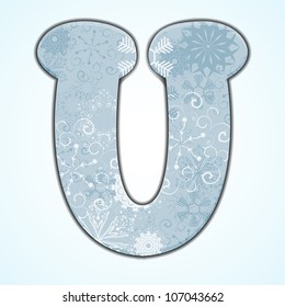 Vector Christmas letter U on blue background. Eps 10