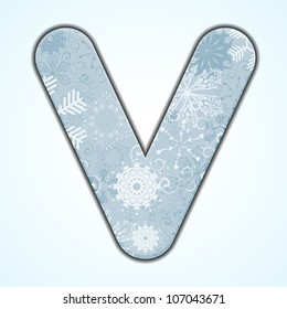Vector Christmas letter V on blue background. Eps 10