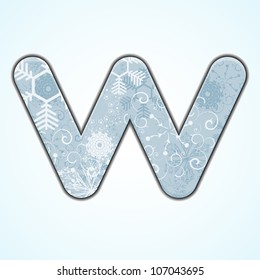 Vector Christmas letter W on blue background. Eps 10