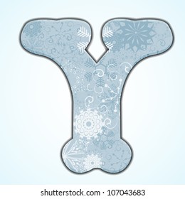 Vector Christmas letter Y on blue background. Eps 10