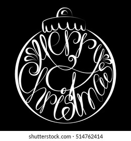Vector Christmas lettering in a Christmas tree ball. Happy New Year. New year hand written vector element. Shining Christmas tree toy vector lettering with happy New Year congratulation.