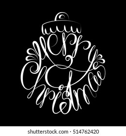 Vector Christmas lettering in a Christmas tree ball. Happy New Year. New year hand written vector element. Shining Christmas tree toy vector lettering with happy New Year congratulation.