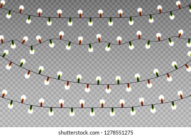 Vector christmas light garland set isolated on transparent background