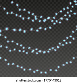 Vector christmas light garland set isolated on transparent background