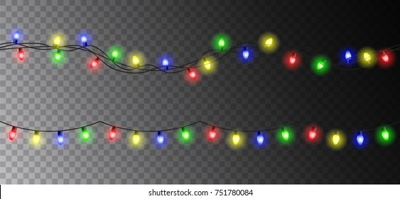 Vector christmas light garland set isolated on transparent background