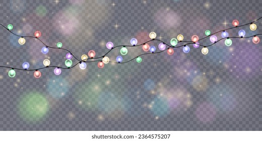 Vector Christmas lights. Christmas garland of LED lamps. New Year's decoration, multi-colored LED lamps. Christmas garlands PNG.