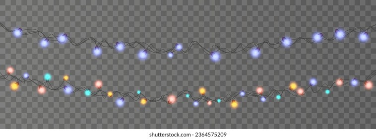 Vector Christmas lights. Christmas garland of LED lamps. New Year's decoration, multi-colored LED lamps. Christmas garlands PNG.