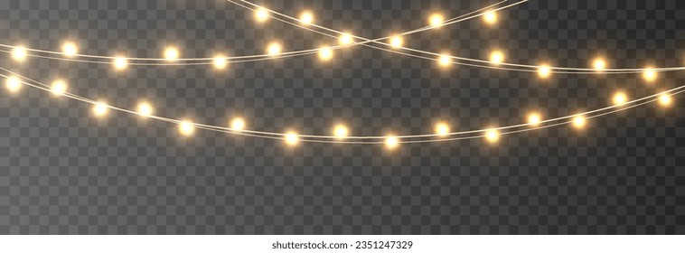 Vector Christmas lights. Christmas garland PNG. Christmas light PNG. Christmas decoration, LED lamps.