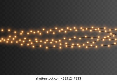 Vector Christmas lights. Christmas garland PNG. Christmas light PNG. Christmas decoration, LED lamps.