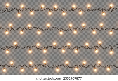 Vector Christmas lights. Christmas garland PNG. Christmas light PNG. Christmas decoration, LED lamps.