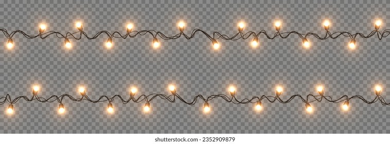 Vector Christmas lights. Christmas garland PNG. Christmas light PNG. Christmas decoration, LED lamps.