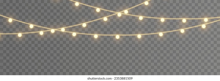 Vector Christmas lights. Christmas garland PNG. Christmas light PNG. Christmas decoration, LED lamps.