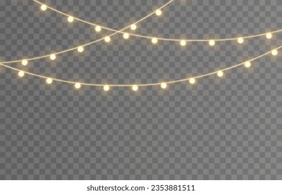 Vector Christmas lights. Christmas garland PNG. Christmas light PNG. Christmas decoration, LED lamps.