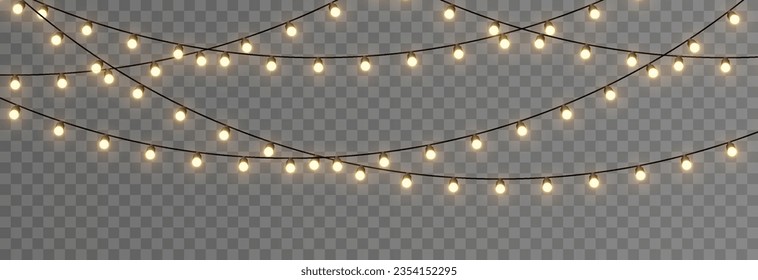 Vector Christmas lights. Christmas garland PNG. Christmas light PNG. Christmas decoration, LED lamps.