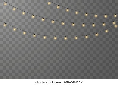 Vector Christmas lights. Christmas garland PNG. Christmas light PNG. Christmas decoration, LED lamps.