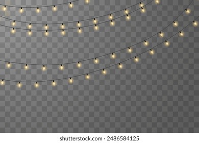 Vector Christmas lights. Christmas garland PNG. Christmas light PNG. Christmas decoration, LED lamps.