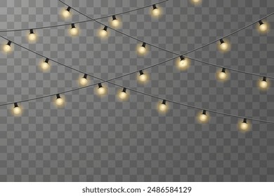 Vector Christmas lights. Christmas garland PNG. Christmas light PNG. Christmas decoration, LED lamps.