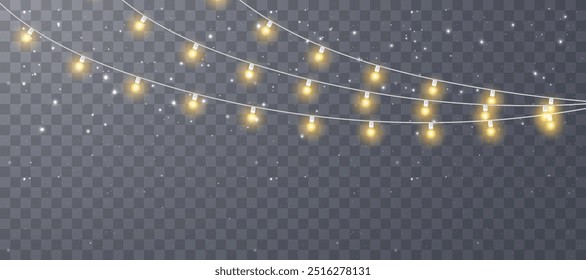 Vector Christmas lights. Christmas garland PNG. Christmas light PNG. Christmas decoration, LED lamps.