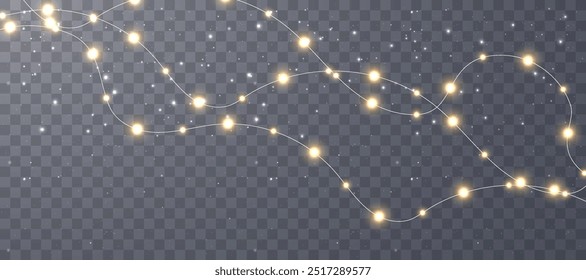 Vector Christmas lights. Christmas garland PNG. Christmas light PNG. Christmas decoration, LED lamps.