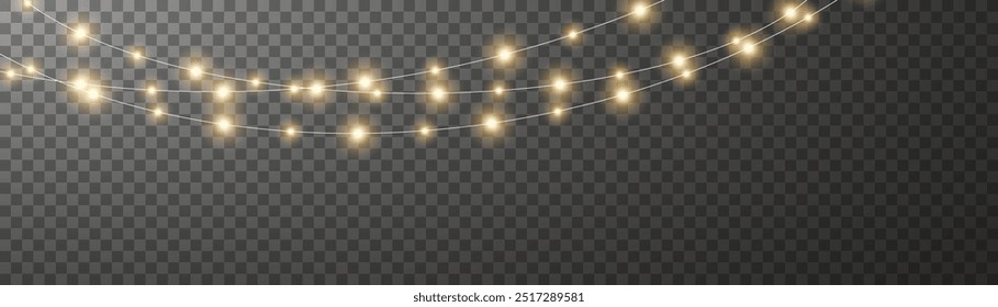 Vector Christmas lights. Christmas garland PNG. Christmas light PNG. Christmas decoration, LED lamps.