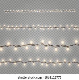 Luces vectoriales de Navidad, aisladas en un fondo transparente. Mariscos brillantes de Navidad. Luces de decoración de Año Nuevo translúcido y blanco. Lámpara de neón. Luminosas luces para las vacaciones de Navidad