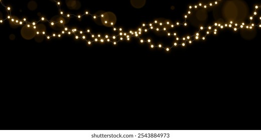 Vector Christmas lights, isolated on a transparent background. Christmas glowing garland. White translucent New Year decoration lights. Led neon lamp. Luminous lights for Christmas holidays