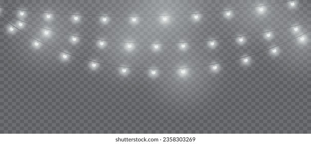 Vector Christmas Lights Magic: Realistic Isolated Design Elements for Festive Greeting Cards, Banners, Posters, and Web Design. Garland Decorations with LED Neon Lamps.