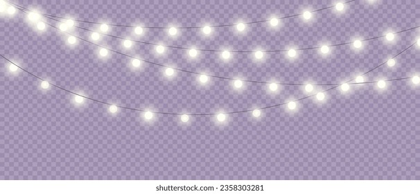 Vector Christmas Lights Magic: Realistic Isolated Design Elements for Festive Greeting Cards, Banners, Posters, and Web Design. Garland Decorations with LED Neon Lamps.