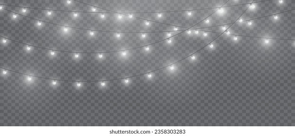 Vector Christmas Lights Magic: Realistic Isolated Design Elements for Festive Greeting Cards, Banners, Posters, and Web Design. Garland Decorations with LED Neon Lamps.