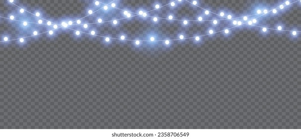 Vector Christmas Lights Magic: Realistic Isolated Design Elements for Festive Greeting Cards, Banners, Posters, and Web Design. Garland Decorations with LED Neon Lamps.