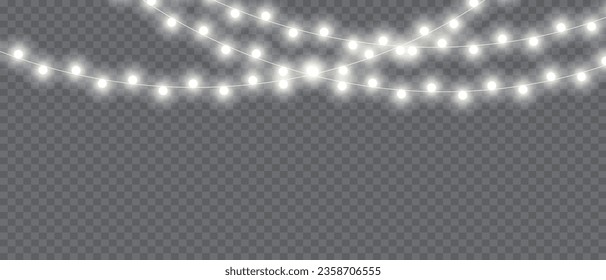 Vector Christmas Lights Magic: Realistic Isolated Design Elements for Festive Greeting Cards, Banners, Posters, and Web Design. Garland Decorations with LED Neon Lamps.