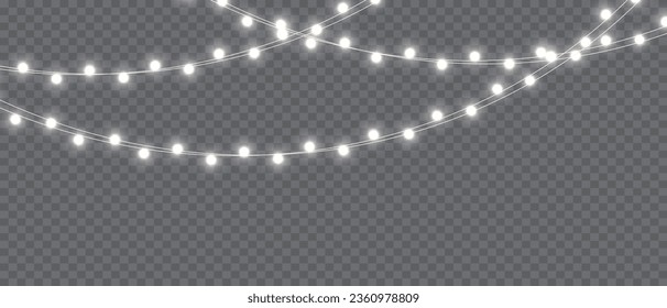 Vector Christmas Lights Magic: Realistic Isolated Design Elements for Festive Greeting Cards, Banners, Posters, and Web Design. Garland Decorations with LED Neon Lamps.