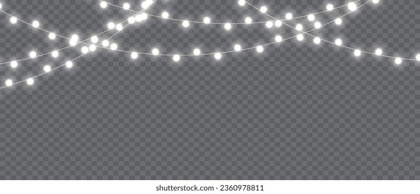 Vector Christmas Lights Magic: Realistic Isolated Design Elements for Festive Greeting Cards, Banners, Posters, and Web Design. Garland Decorations with LED Neon Lamps.