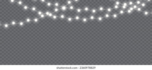 Vector Christmas Lights Magic: Realistic Isolated Design Elements for Festive Greeting Cards, Banners, Posters, and Web Design. Garland Decorations with LED Neon Lamps.