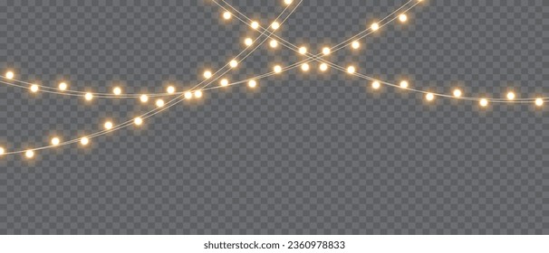 Vector Christmas Lights Magic: Elementos de diseño aislados realistas para tarjetas de felicitación festivas, carteles, afiches y diseño web. Decoraciones de Garland con luces de neón LED.