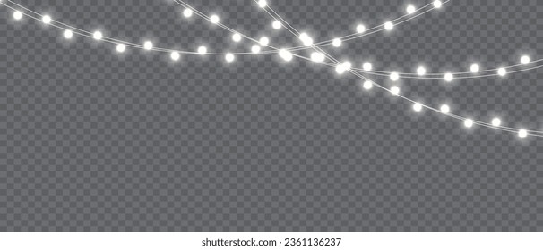 Vector Christmas Lights Magic: Realistic Isolated Design Elements for Festive Greeting Cards, Banners, Posters, and Web Design. Garland Decorations with LED Neon Lamps.