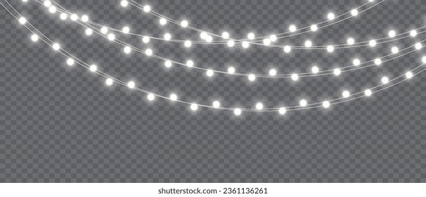 Vector Christmas Lights Magic: Realistic Isolated Design Elements for Festive Greeting Cards, Banners, Posters, and Web Design. Garland Decorations with LED Neon Lamps.