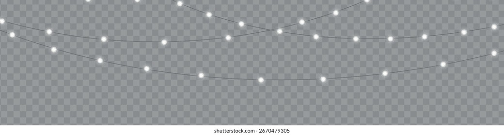 Vector Christmas Lights Magic: Realistic Isolated Design Elements for Festive Greeting Cards, Banners, Posters, and Web Design. Garland Decorations with LED Neon Lamps