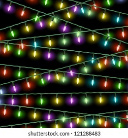  Vector Christmas lights on black background