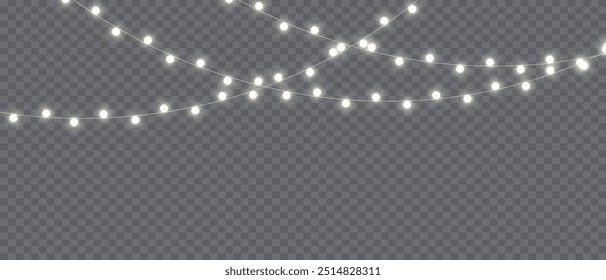 Vector Christmas lights on a transparent background. Christmas light PNG.  Set of Christmas glowing garlands. For advertising invitations, web banners, postcards. Vector. Christmas decoration, LED lam